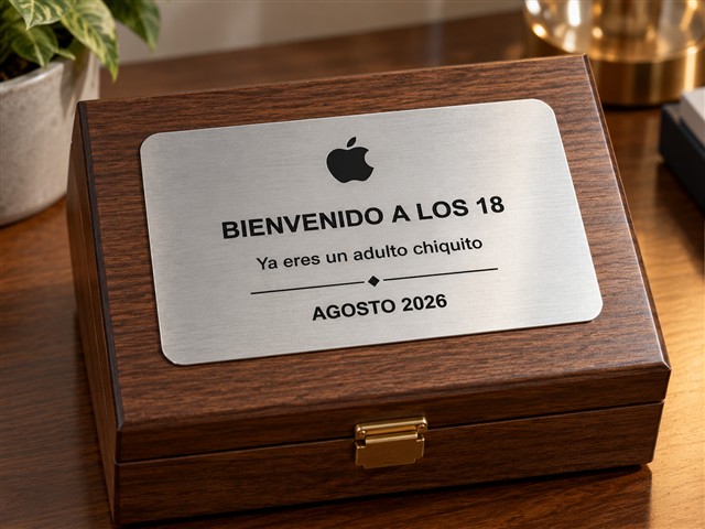 Placa conmemorativa sobre estuche de madera