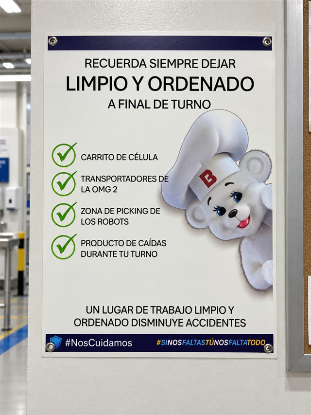 Recordatorio de limpieza y orden al final del turno
