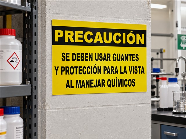 Precaución para manejo de químicos en área de trabajo