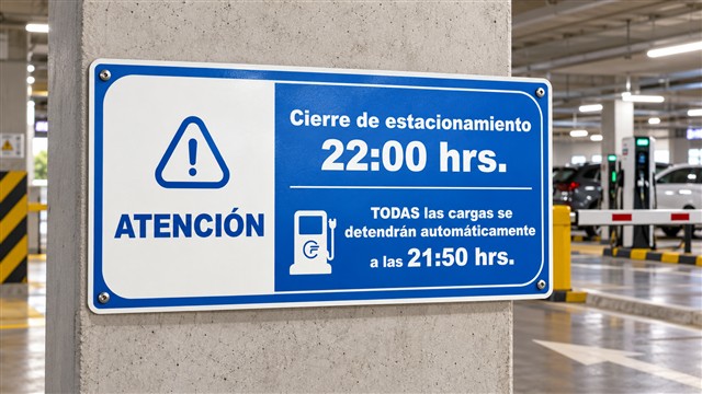 Aviso azul de cierre y horario de acceso