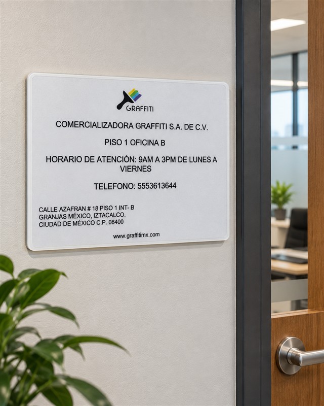 Placa de atención y contacto en oficina