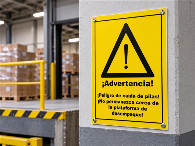 Advertencia de caída de pallets en plataforma