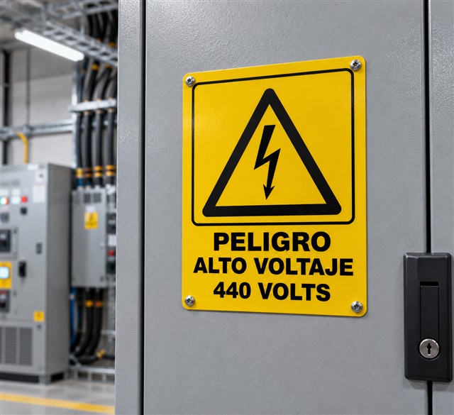 Advertencia de alto voltaje de 440 volts