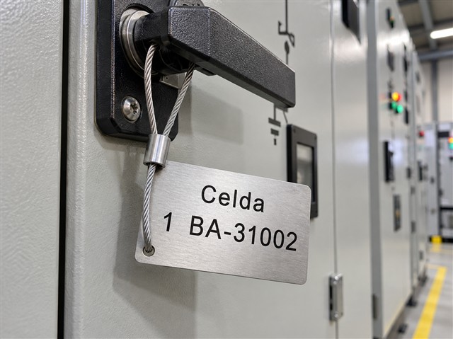 Etiqueta colgante para celda eléctrica