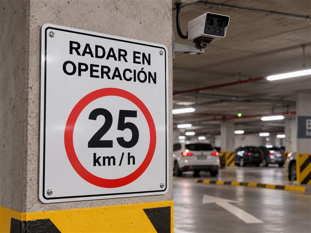 Aviso de radar en operación y velocidad máxima