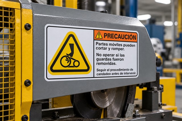 Advertencia junto a mecanismo de corte