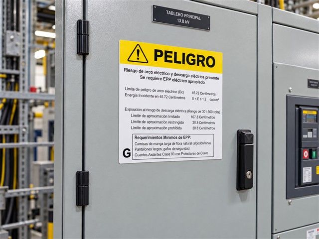 Instrucciones de peligro en puerta de gabinete