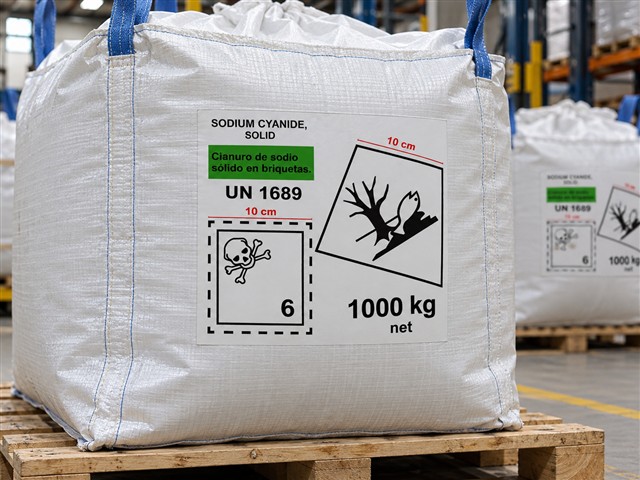 Etiqueta de producto químico en saco industrial